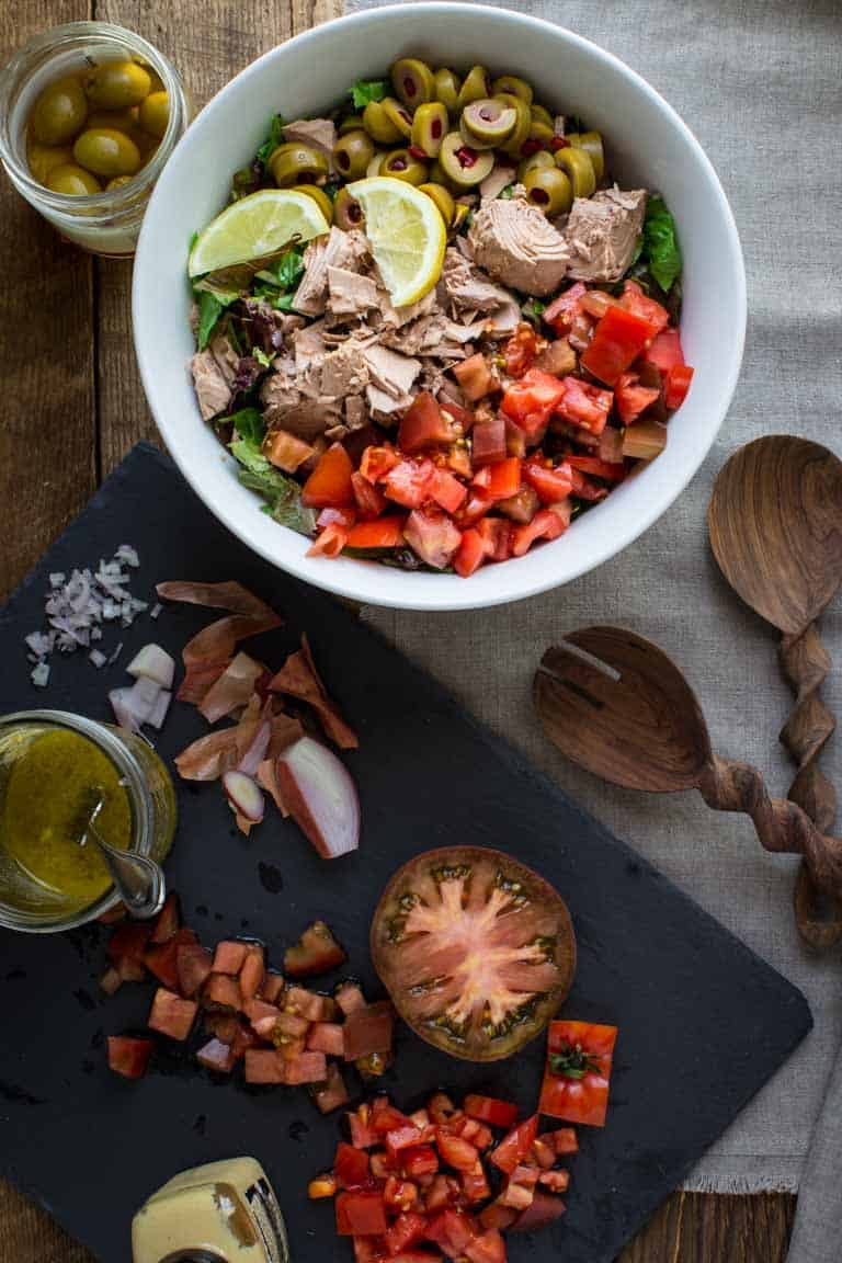 Chopped salad in a serving bowl