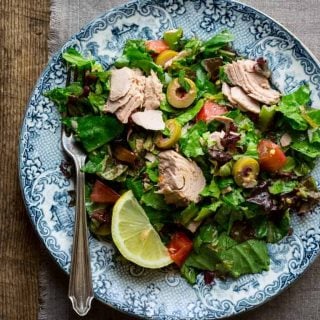 My favorite fast and healthy lunch ever! Chopped Salad with Tomatoes, Olives and Tuna on Healthy Seasonal Recipes
