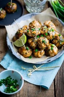 Hoisin Glazed Asian Turkey Meatballs on circular dish