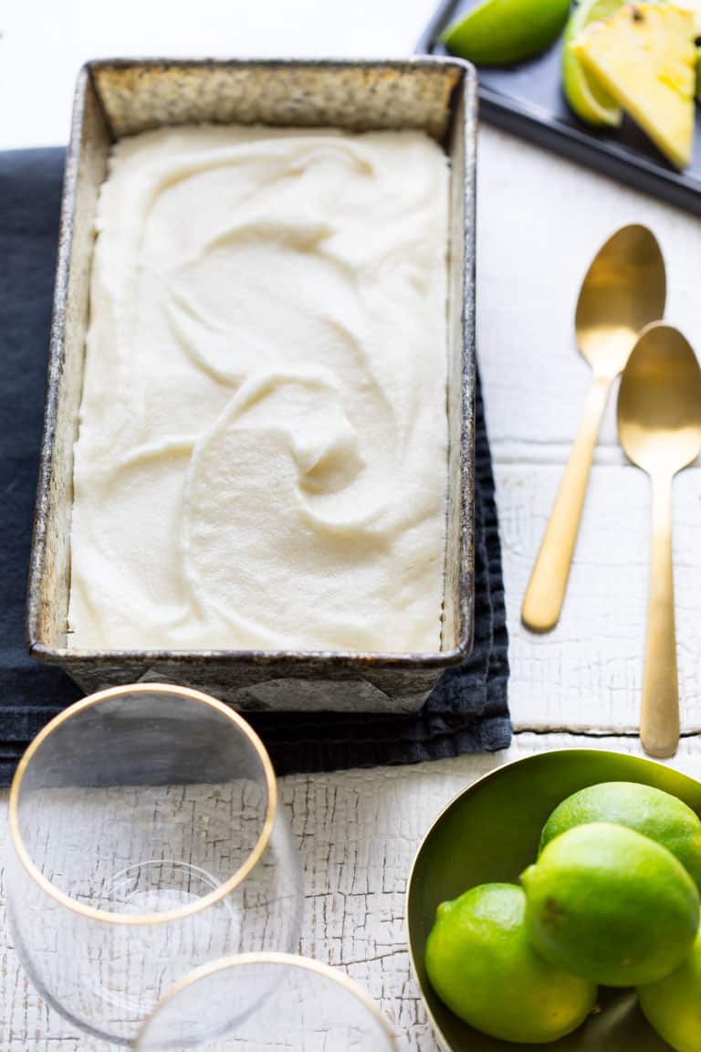 Just in time to help you survive this summer’s heatwave meet my refreshingly delicious Pineapple Coconut Sorbet. Super bonus that it is #glutenfree, and #vegan too! | Healthy Seasonal Recipes