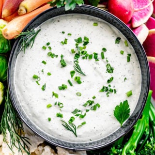 Low calorie ranch dip closeup