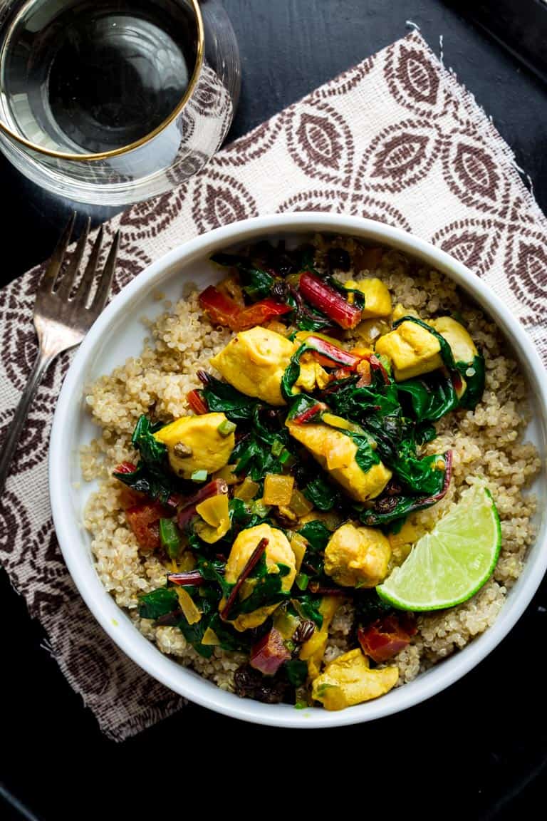 This Chicken and Chard with Curry is a One-Pot-Wonder! It's a super flavorful and healthy all-in-one dinner that just also happens to be gluten free, dairy free and paleo friendly. Healthy Seasonal Recipes | Katie Webster