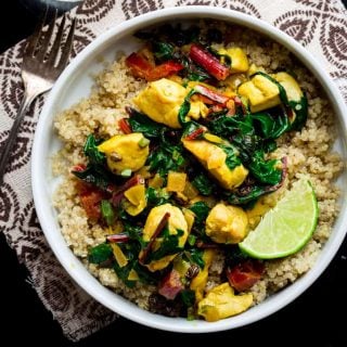 This Chicken and Chard with Curry is a One-Pot-Wonder! It's a super flavorful and healthy all-in-one dinner that just also happens to be gluten free, dairy free and paleo friendly. Healthy Seasonal Recipes | Katie Webster