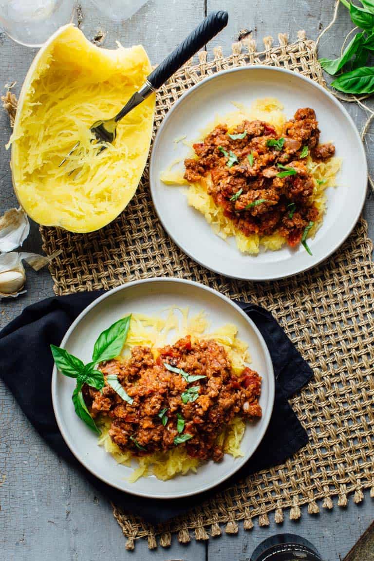 Sausage and Spaghetti Squash on a plate