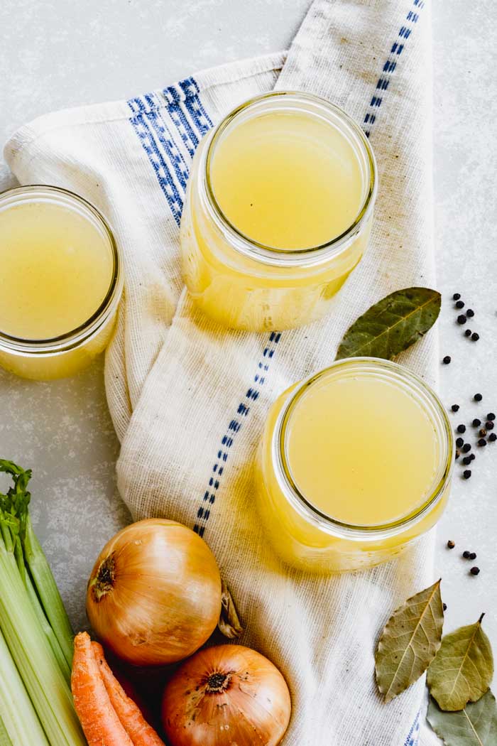 three jars of stock overhead