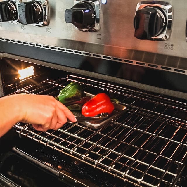 turning the peppers under the broiler