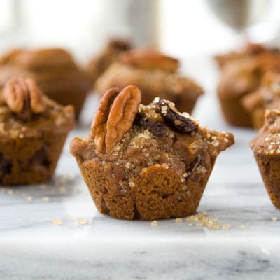 individual bite-sidezed fruitcake on a marble board