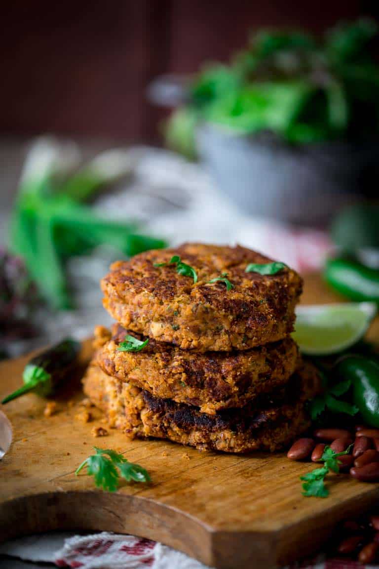 Southwest Bean Burgers on a board