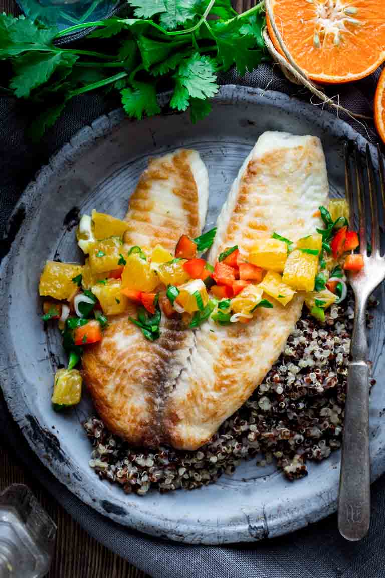 Tilapia with Tangerine Salsa is a fast and healthy weeknight meal | by Katie Webster on Healthy Seasonal Recipes