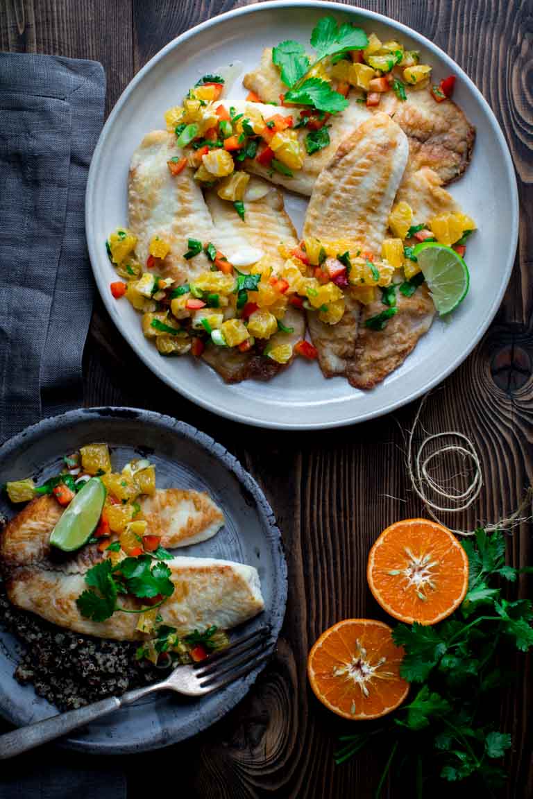 Tilapia with Tangerine Salsa is a fast and healthy weeknight meal | by Katie Webster on Healthy Seasonal Recipes
