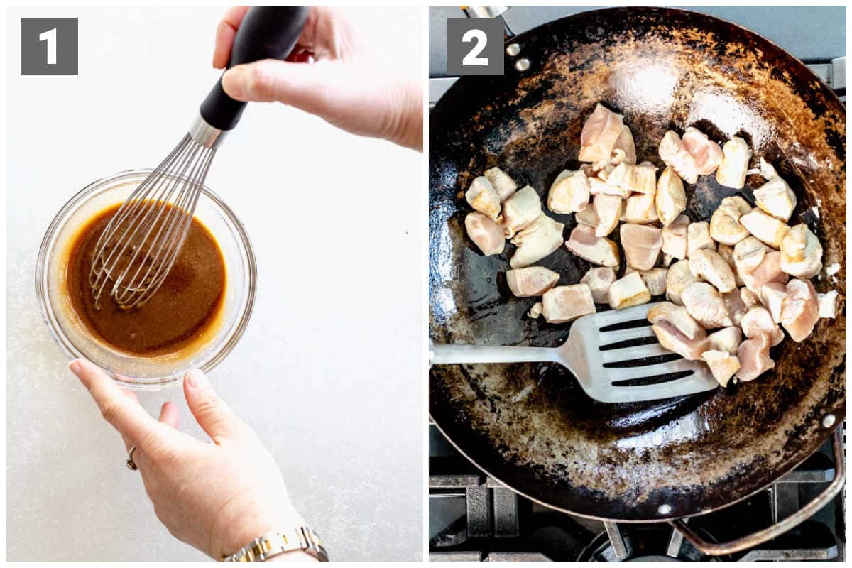 stir the sauce and then sear the chicken