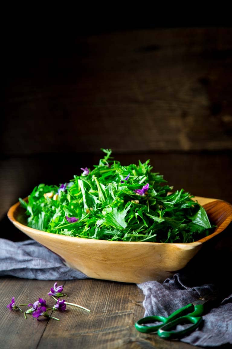 Mizuna Salad recipe in a serving bowl
