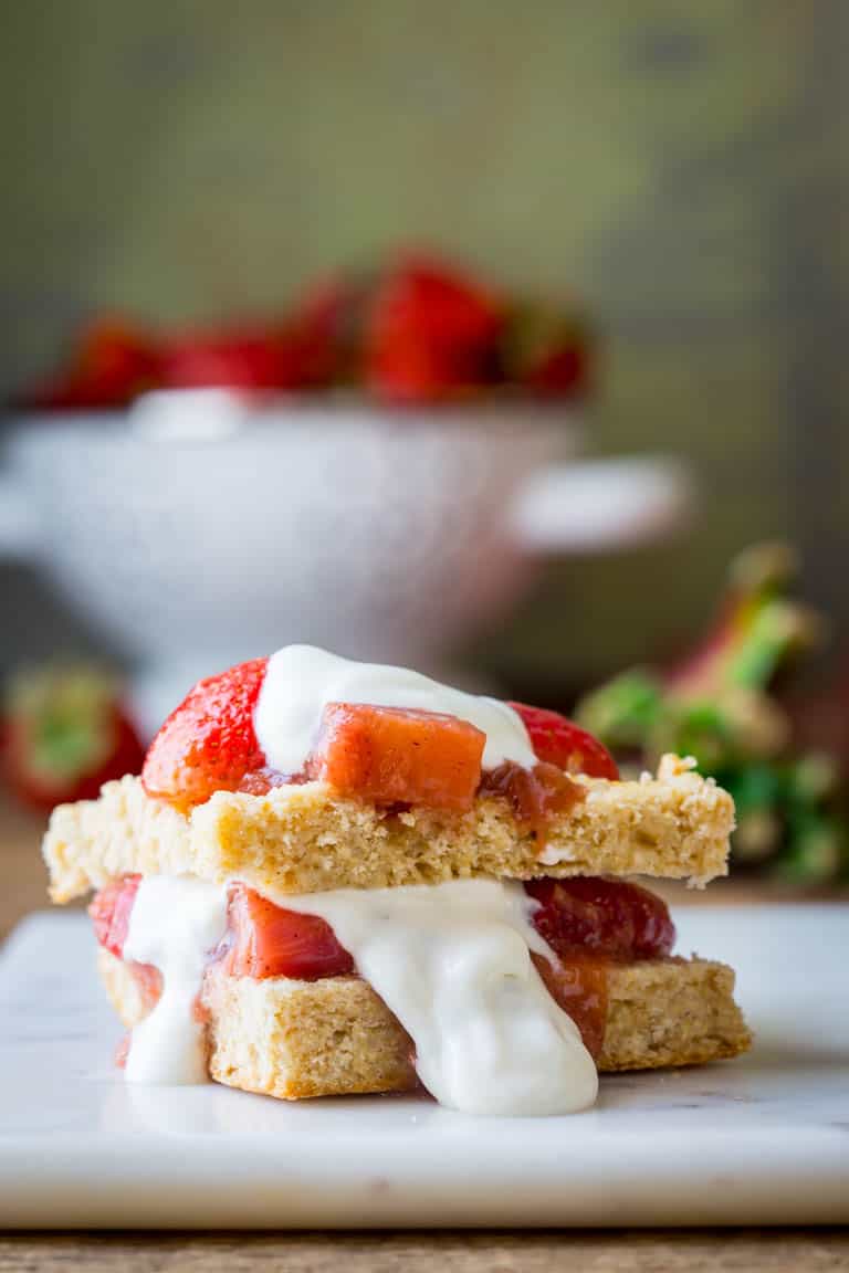 Strawberry Rhubarb Shortcakes on a tray