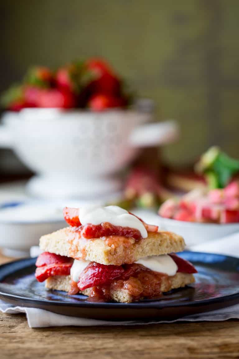 Shortcakes showcasing the magical combination of strawberries and rhubarb