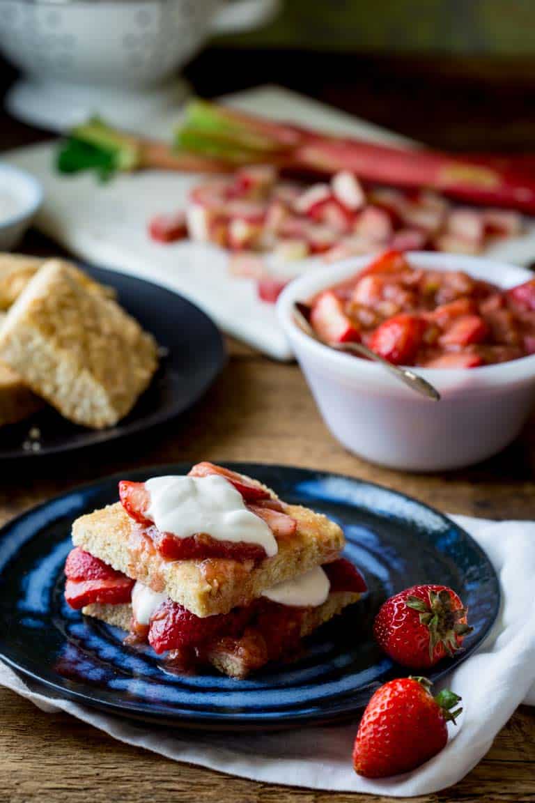 Strawberry Rhubarb Shortcake on a plate