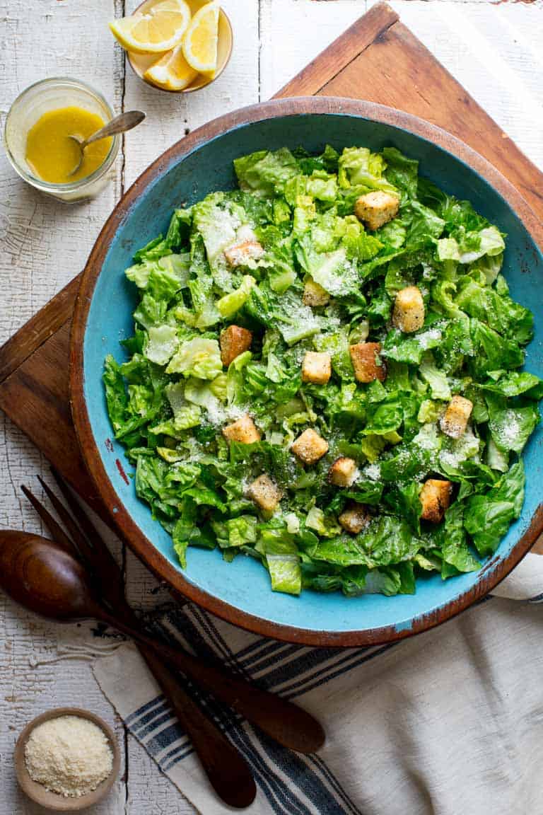 a bowl of salad from overhead