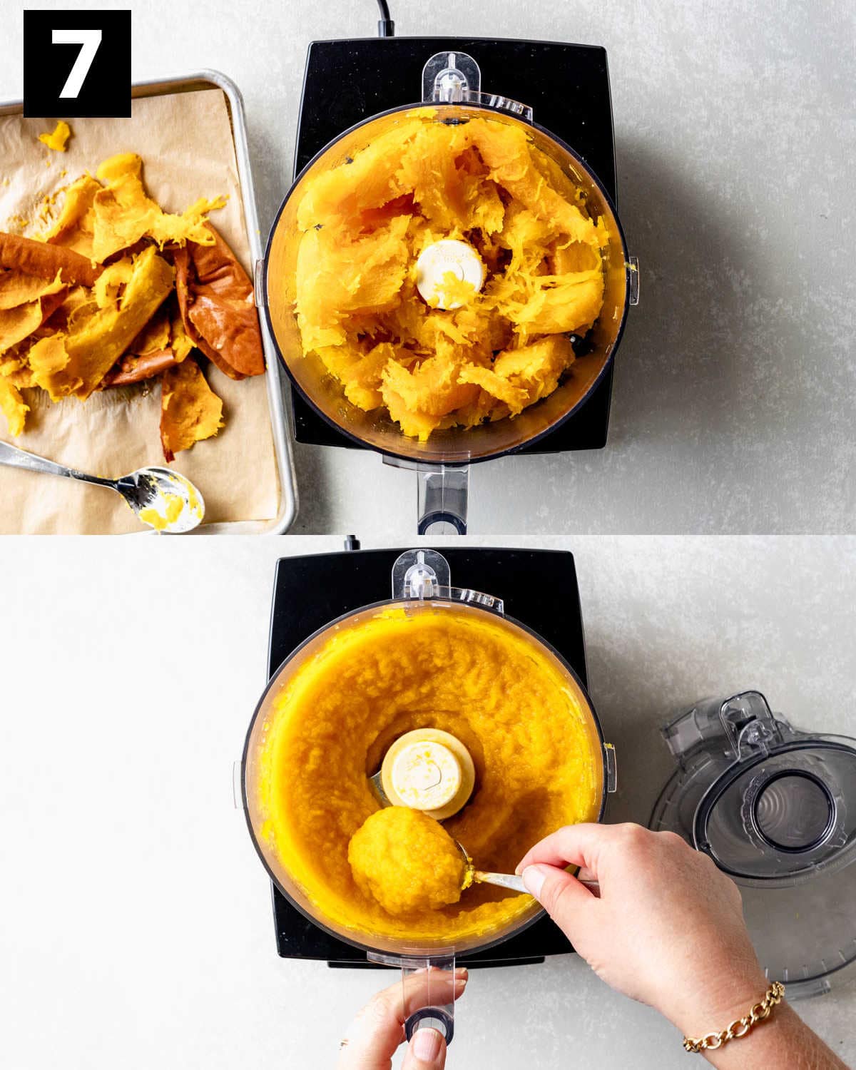 making the puree in the food processor