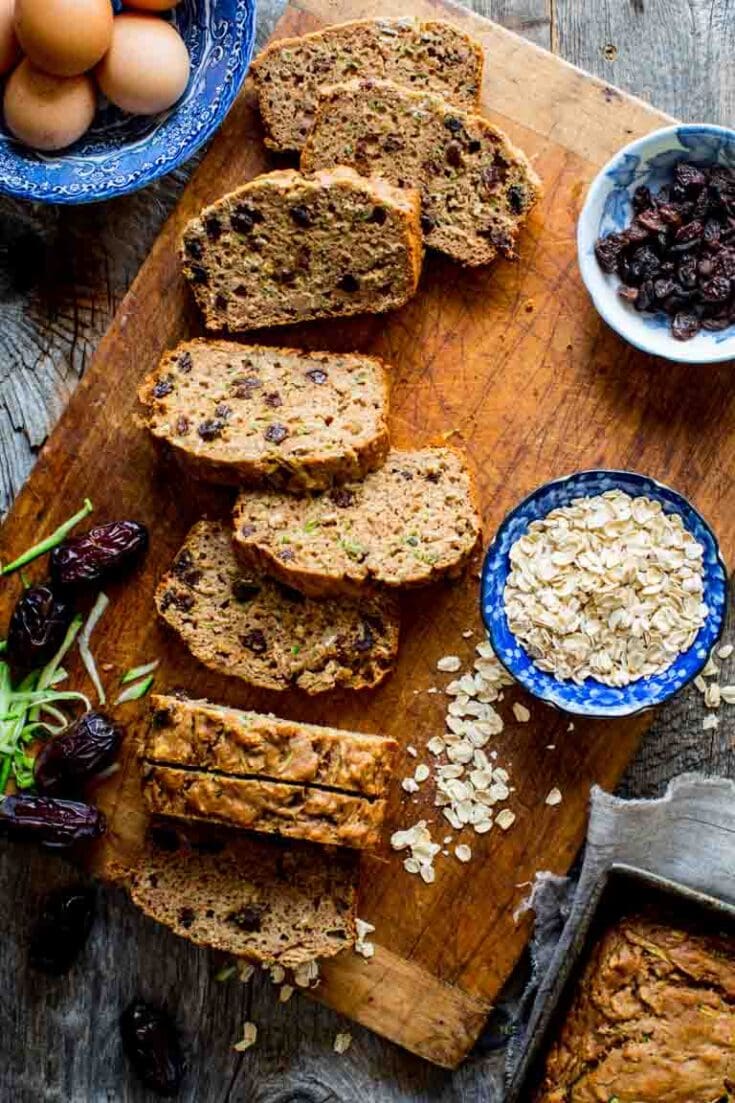 This Healthy Zucchini Oat Bread is packed with zucchini and sweetened with dates instead of sugar. It&rsquo;s a delicious vegetarian and uber kid-friendly whole grain breakfast or snack! | Healthy Seasonal Recipes | Katie Webster