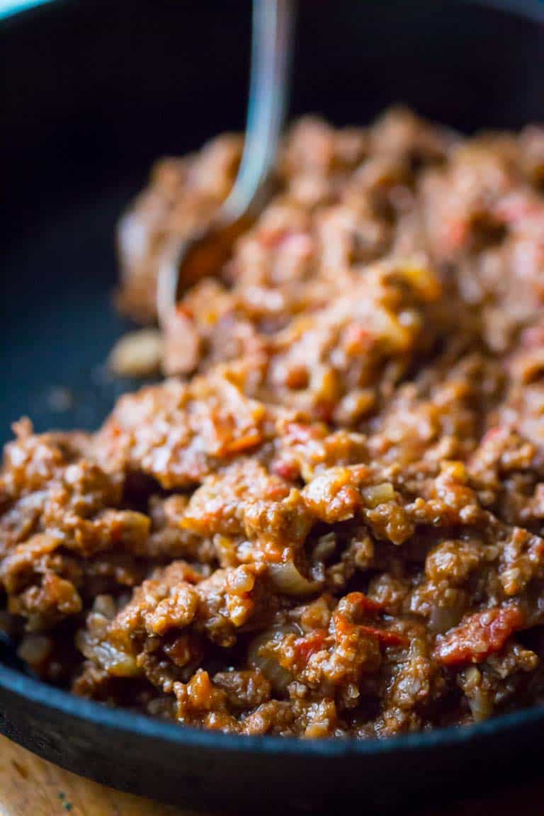 close up of sloppy joe meat