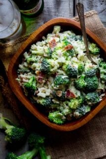 a close up of broccoli salad