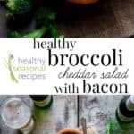 a collage of two photos of broccoli salad