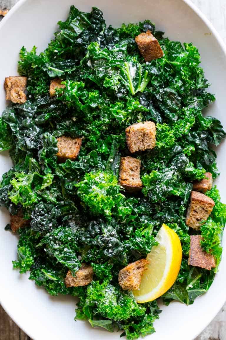 Make ahead kale salad on a serving platter