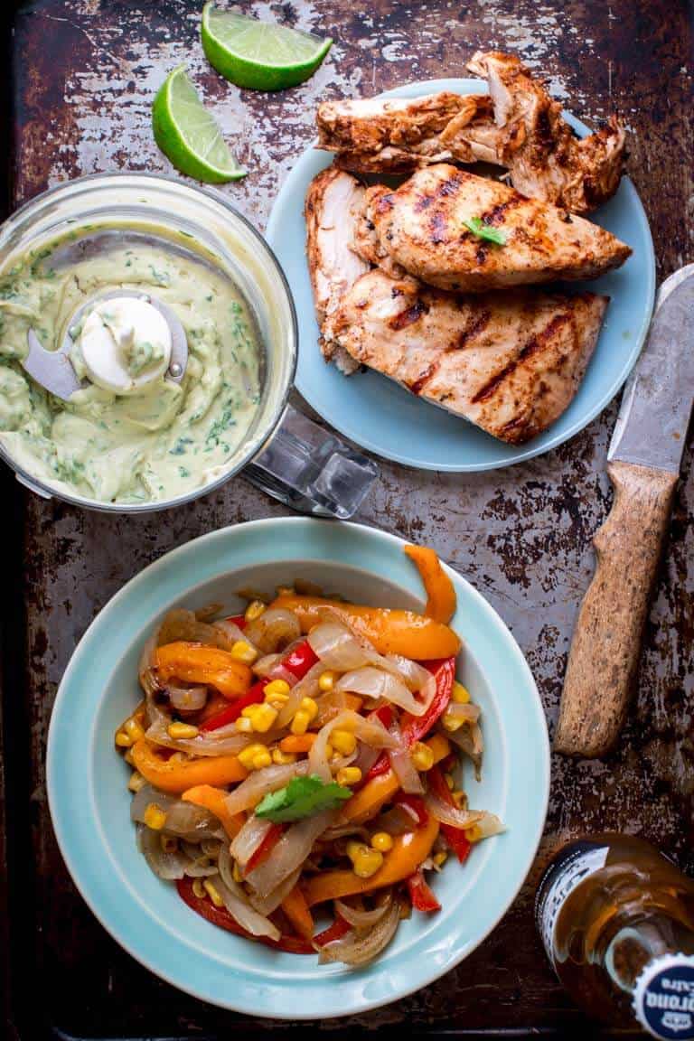 Grilled Chicken Fajita Salad toppings in bowls