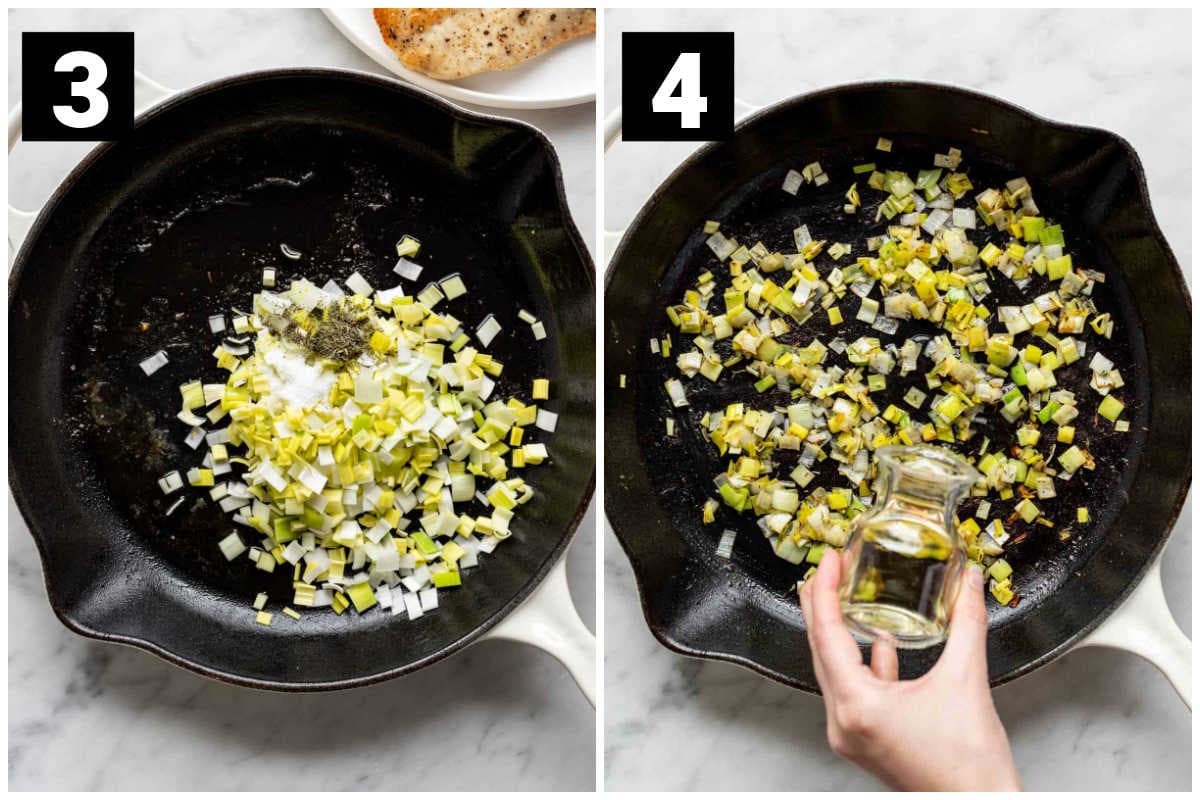 sauté the leeks then deglaze