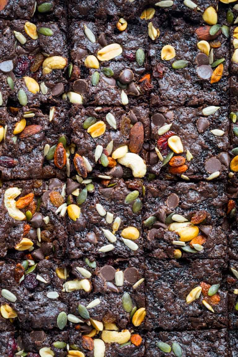 Fudgy Greek Yogurt Trail Mix Brownie squares