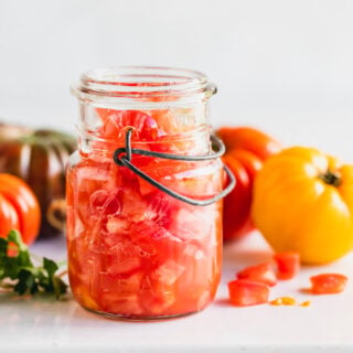 a jar of peeled, seeded and diced tomatoes
