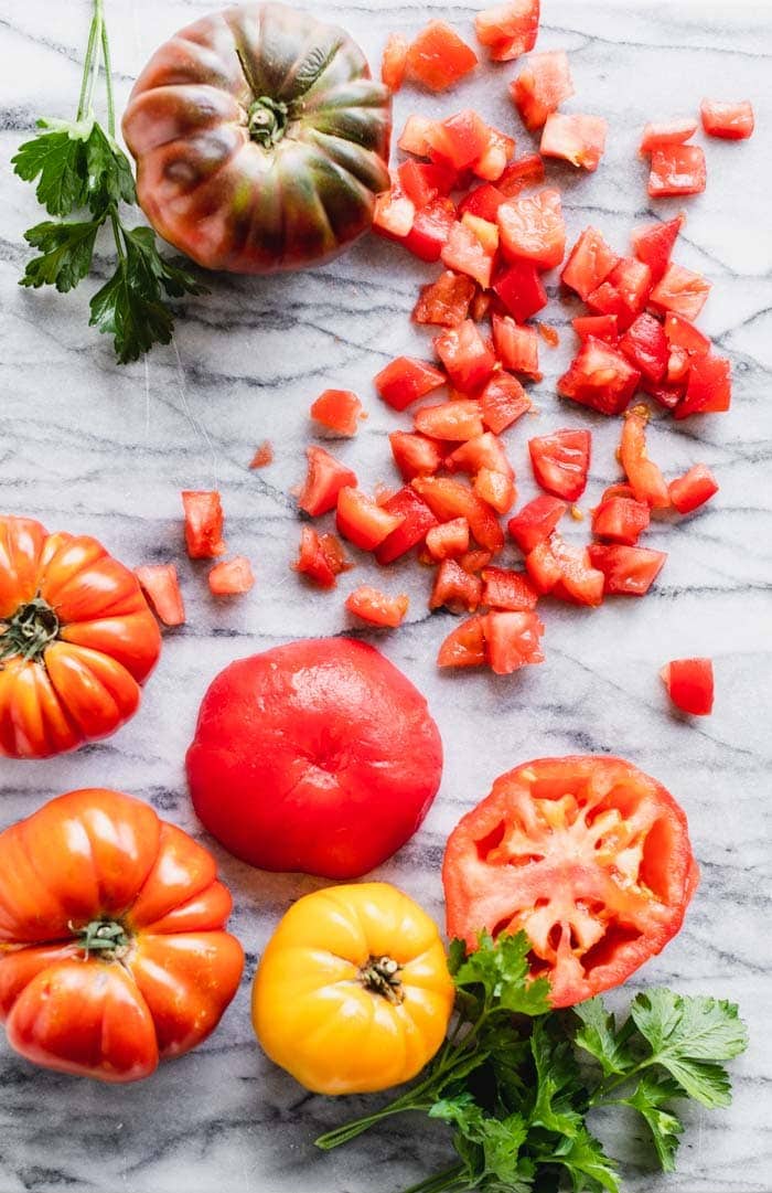 tomatoes on a marble board
