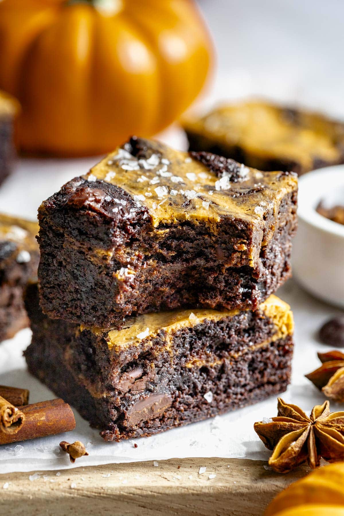 the brownies from the side with a bite taken from it