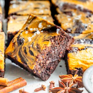 a pumpkin brownie from the side with spices