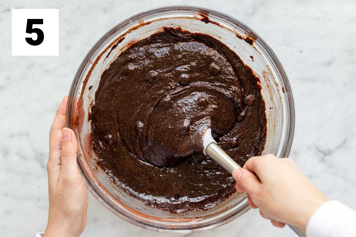 the brownie batter all ready to go before layering it into the pan