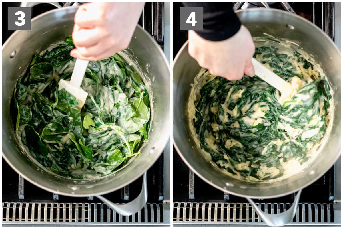 creamed spinach with cheese steps 3 and 4