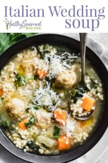 a bowl of wedding soup with text overlay