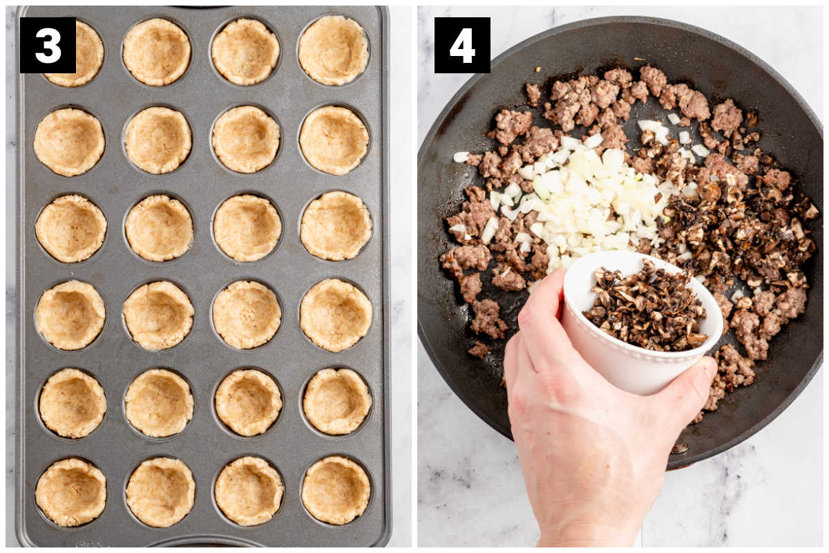 the dough in the pan and then the beef mixture