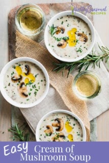 bowls of soup and rosemary sprigs with text overlay