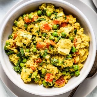 close-up of the tofu and couscous