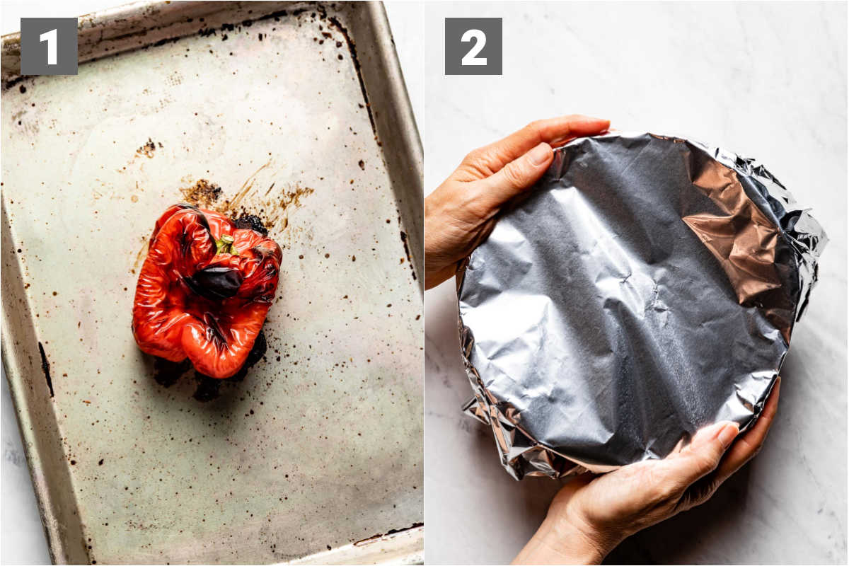 the pepper after broiling and then steaming it