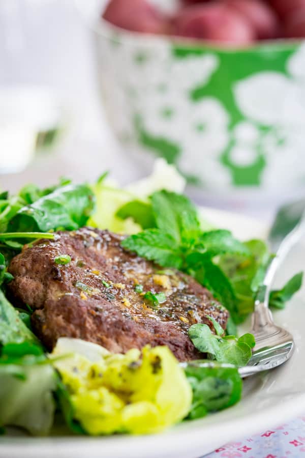 lamb patties with a mint salad