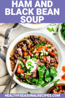 the soup in a white bowl with text overlay