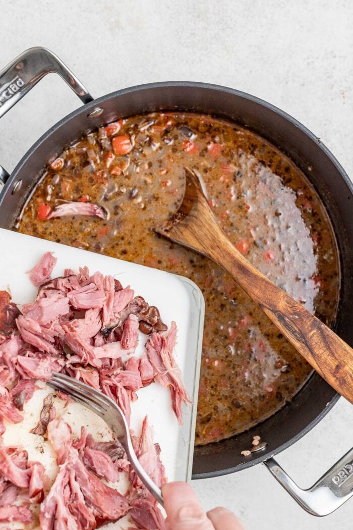 add the shredded ham back to the soup