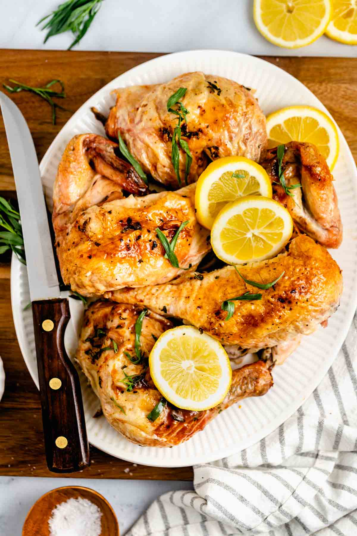 the chicken displayed on a platter