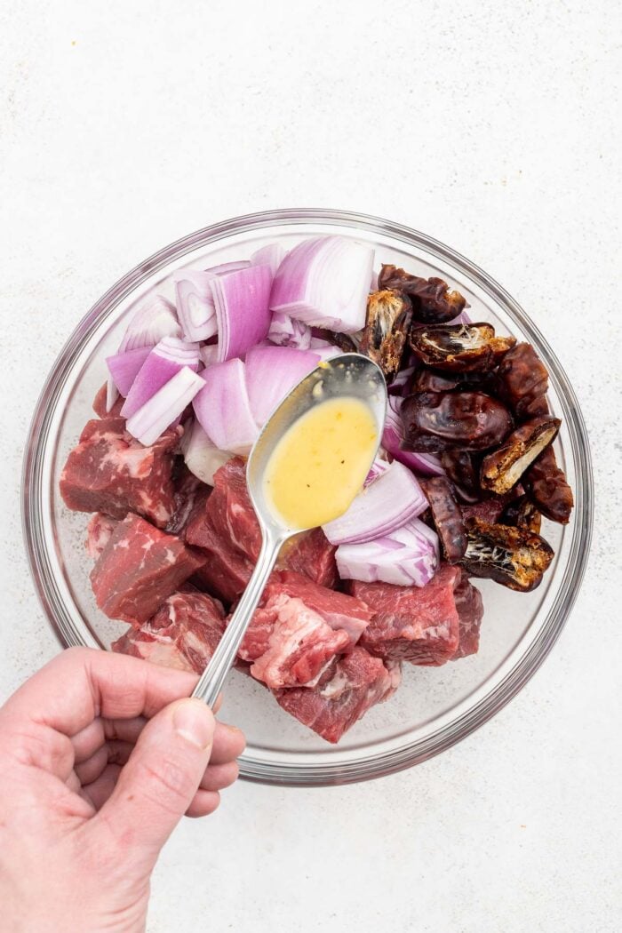 marinate the beef, onions and dates
