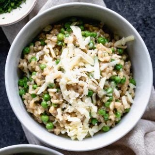 A close-up of a bowl of Brown Rice Risotto
