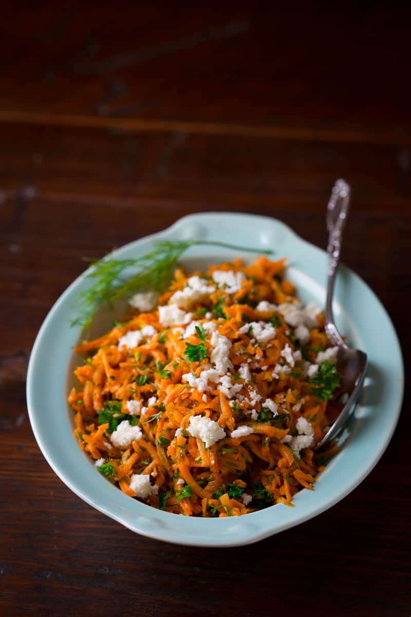 Carrot Salad with Feta in a serving plate