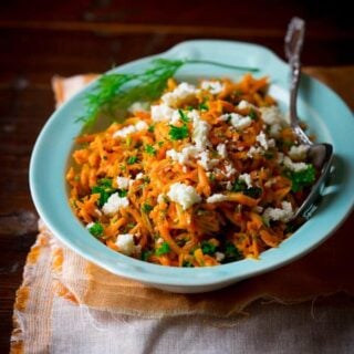 lemony carrot salad with mustard seeds and feta on healthyseasonalrecipes.com
