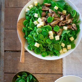 Marinated Mushroom and Fiddlehead Salad with Swiss Cheese
