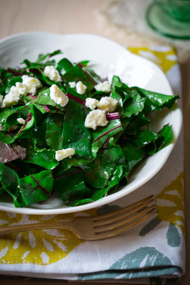 Beet Green Salad with Sherry Vinaigrette and Feta